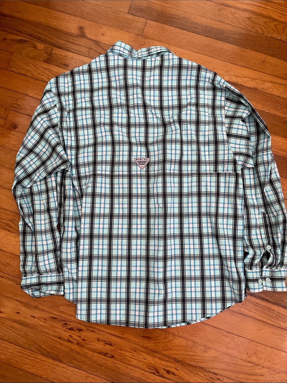Columbia Men's Blue and Navy Plaid Button-Down Shirt - Picture 4 of 4